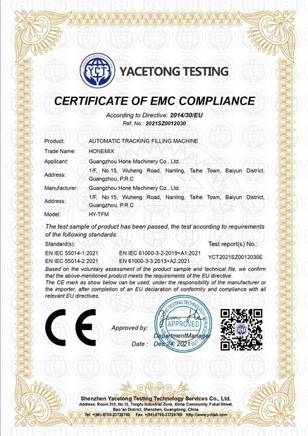 China Guangzhou Hone Machinery Co., Ltd. certificaciones