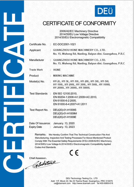 China Guangzhou Hone Machinery Co., Ltd. certificaciones